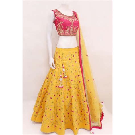 Yellow Banarasi Silk Embroidered Festival Lehenga Indian Lehenga