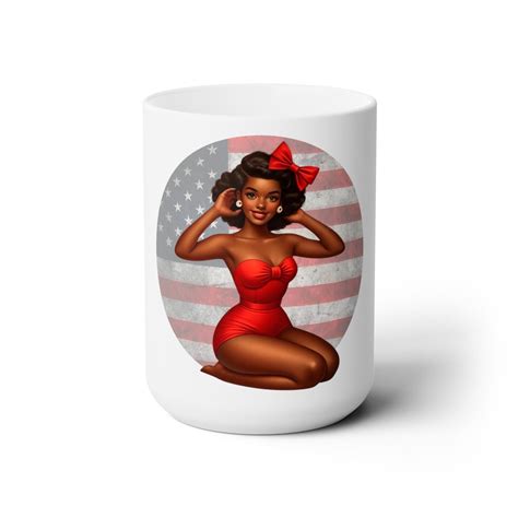 Red Vintage Black Pin Up Girl Coffee Mug Retro Americana Style Ceramic