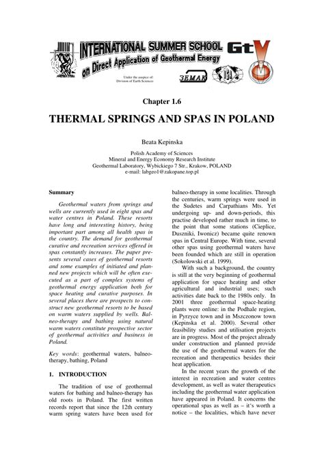 Pdf Thermal Springs And Spas In Poland