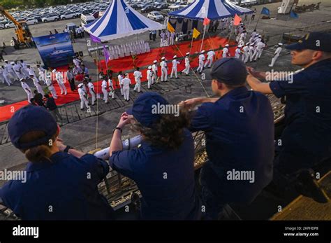 Members From U S Coast Guard Cutter Midgett Wmsl Watch As The