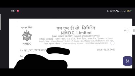 Nmdc Donimalai Complex Rti Reply Nmdc Limited Notification