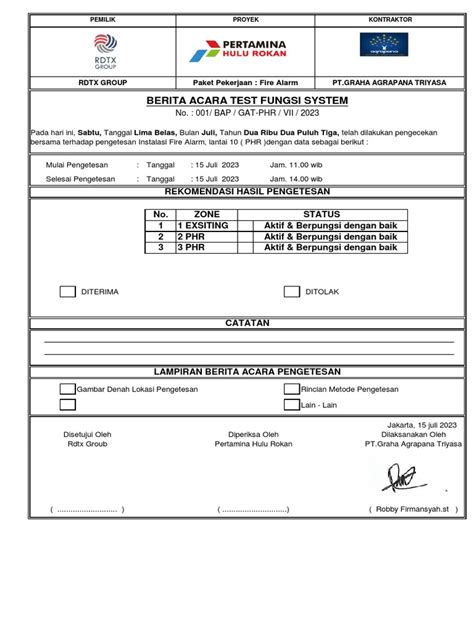 Berita Acara Testing And Commisioning Mcfa Pdf