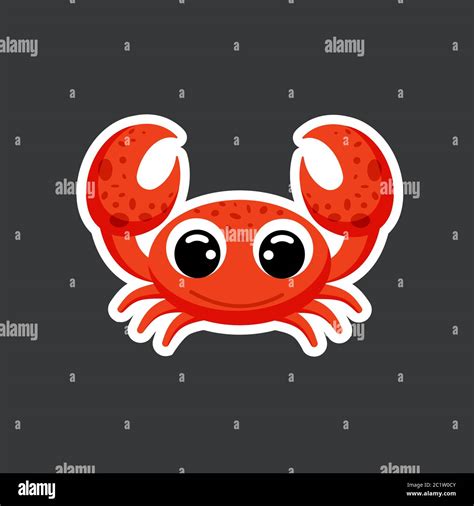 Cute Crab Sticker Template In Flat Vector Style Stock Vector Image