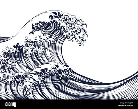 An Oriental Japanese Great Wave In A Vintage Retro Engraved Etching