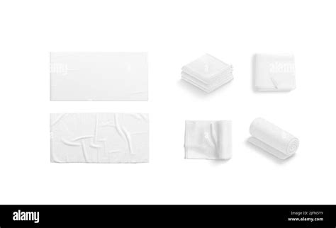 Blank White Folded And Unfolded Towel Mockup Different Views Stock