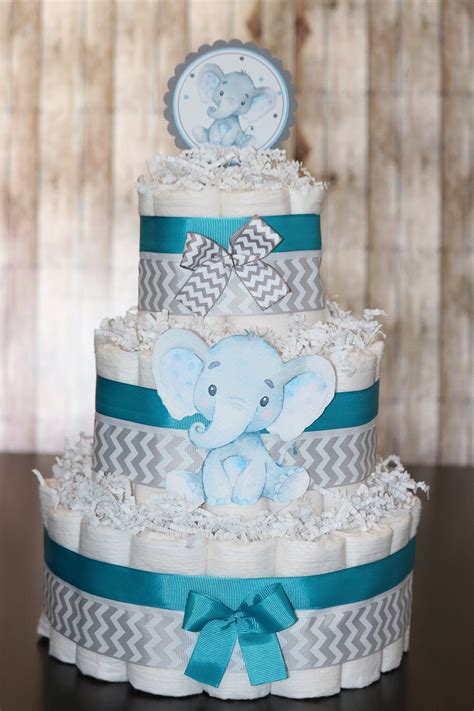 Elephant Diaper Cake Blue Gray Elephant Baby Shower Its A Etsy