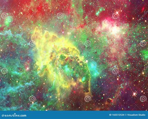 Infinite Beautiful Cosmos Green And Golden Background With Nebula