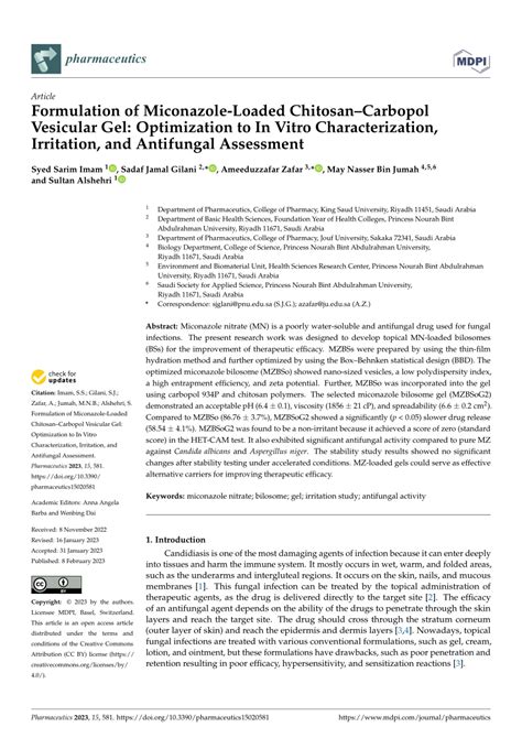 Pdf Formulation Of Miconazole Loaded Chitosancarbopol Vesicular Gel