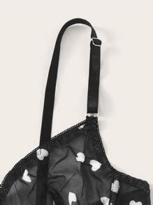 Heart Pattern Mesh Underwire Lingerie Set Shein Uk