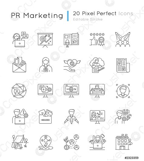 Pr Marketing Pixel Perfect Linear Icons Set Stock Vector 2323359 Crushpixel