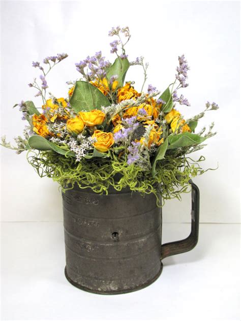 Dried Flower Arrangement Dried Flowers Vintage Sifter Kitchen Decor