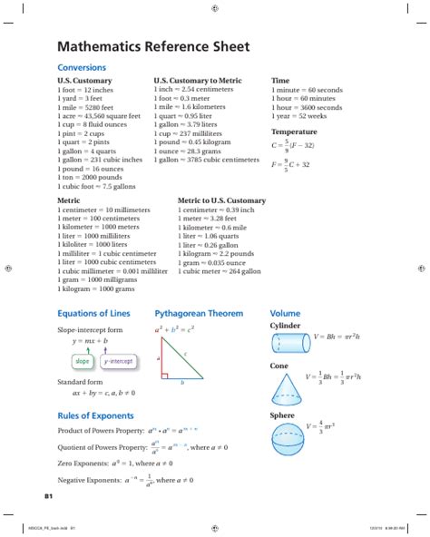 Mathematics Reference Sheet Download Printable Pdf Templateroller