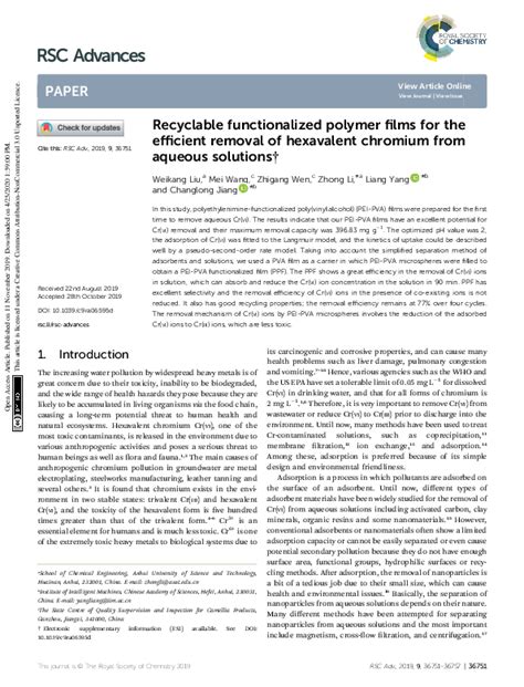 Pdf A Fast And Efficient Method For The Removal Of Hexavalent