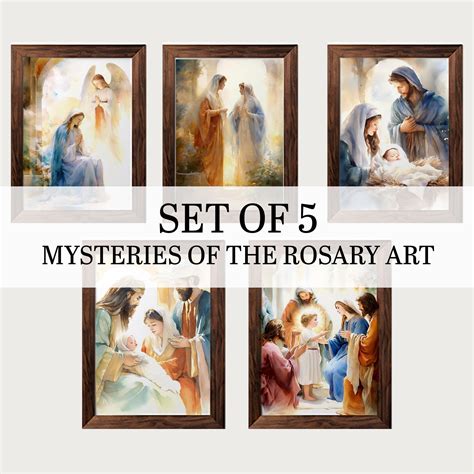 Set of 5 Joyful Mysteries Rosary Art, Digital Downloads, Rosary