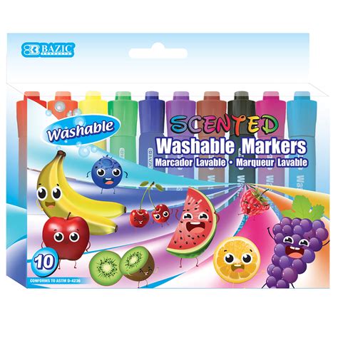 Bazic Washable Fruit Scented Markers Broad Line 10 Color Chisel Tip