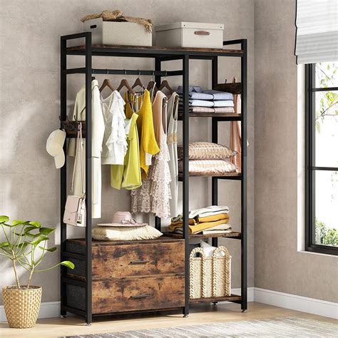 Freestanding Closet Organizer Clothes Rack With Drawers And Shelves