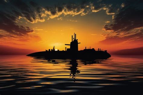 Premium Photo | A silhouette of a submarine against a sunset at sea