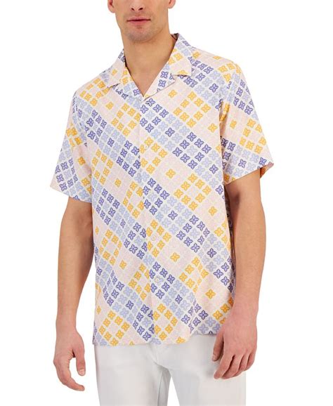 Club Room Mens Short Sleeve Elevated Wick Leaf Medallion Shirt