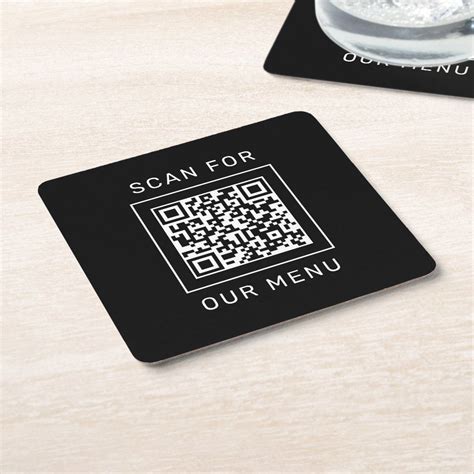 Scan For Our Menu Custom Qr Code And Logo 6 Coasters Color Black