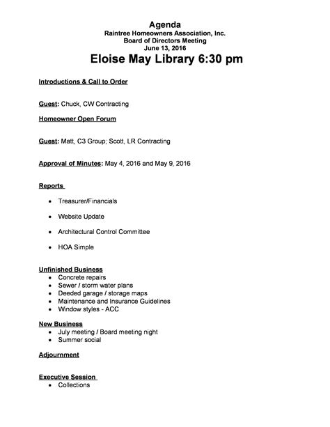 Hoa Annual Meeting Agenda Template Social Media Template