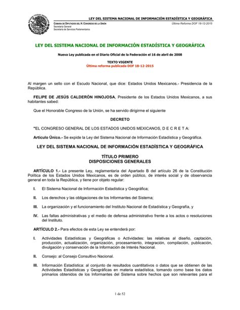 LEY DEL SISTEMA NACIONAL DE INFORMACIÓN ESTADÍSTICA Y GEOGRÁFICA