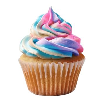 Cupcakes With Swirled Rainbow Icing Tasty Muffin With Colorful Cream