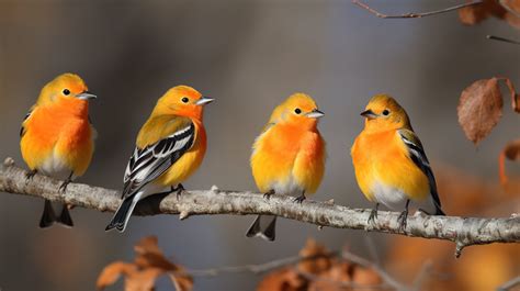 Bird Branch Three Orange And Black Birds Sitting On A Backgrounds