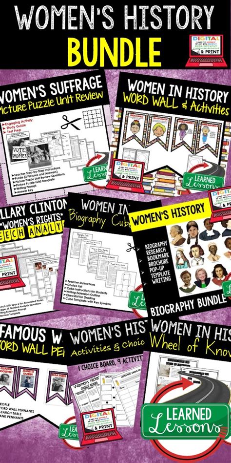 Womens History Activities Word Wall Puzzles Choice Boards Bundle