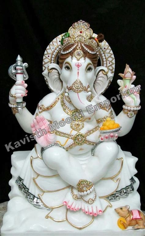 Kavisth Moorti Polished Marble Ganesh Statue Packaging Type Wooden