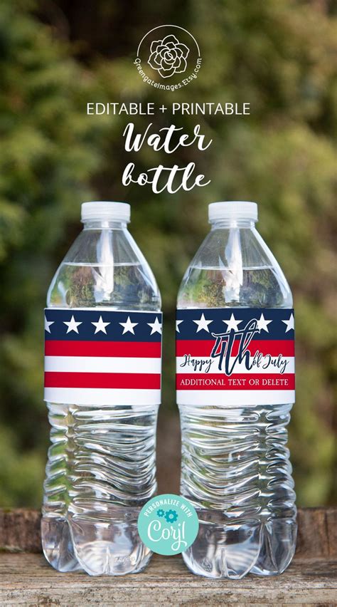 Patriotic Water Bottle Label Printable Corjl Editable Etsy Bottle