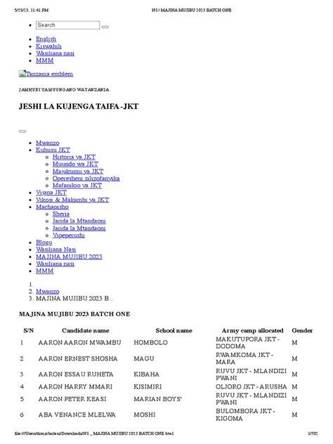 AJIRA YAKO MAJINA Waliochaguliwa JKT 2023 BATCH ONE Min Compressed | PDF