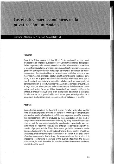 Pdf Los Efectos Macroecon Micos De La Privatizaci N Un Modelo