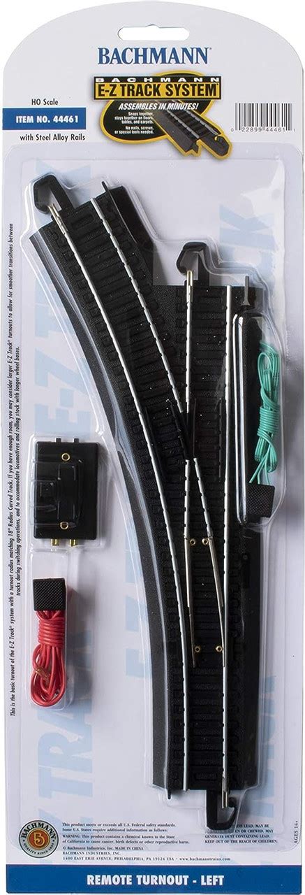 Bachmann Trains Snap Fit E Z Track Remote Turnout Left 1 Card Steel Alloy Rail With