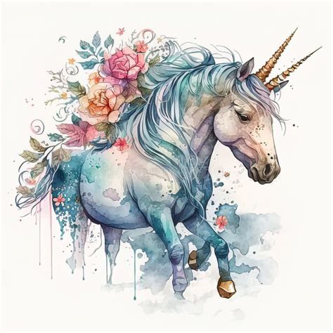 Cute Unicorn Watercolor Stock Illustration Illustration Of Horn