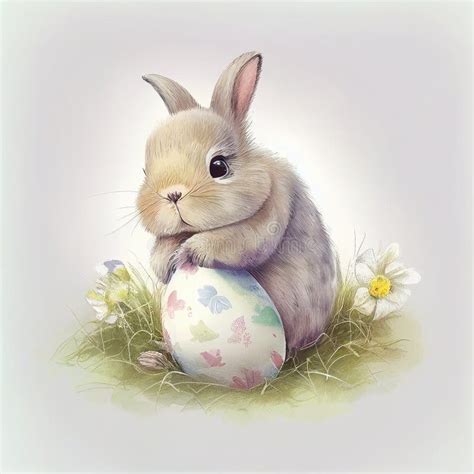 Easter Bunny Hold A Easter Egg With Water Color Style Created With