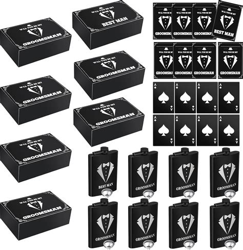 Mumufy 40 Pcs Groomsman T Set For Wedding Day Include 8 Groomsman Flask 8 Oz 8