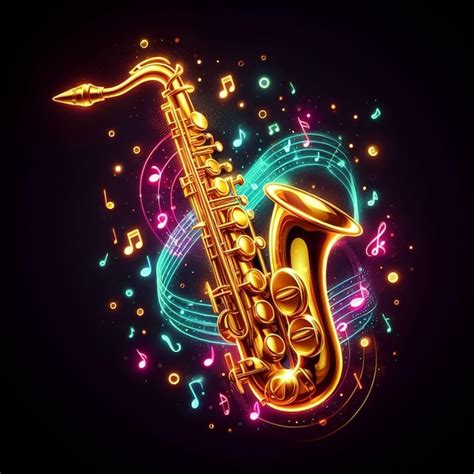Premium Photo | Saxophone with neon dancing music notes