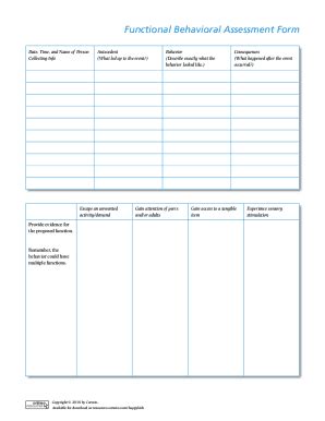 Fillable Online Functional Behavioral Assessment Form Fax Email Print