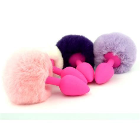 Silicone Anal Plug With Ball Fur Tail Silica Anus Spreader Enlarger