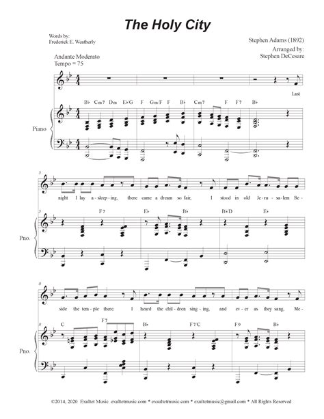 The Holy City Vocal Solo Arr Stephen Decesare By Stephen Decesare Sheet Music For Piano