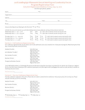 Fillable Online Leadingagemn Registration Form Leadingage