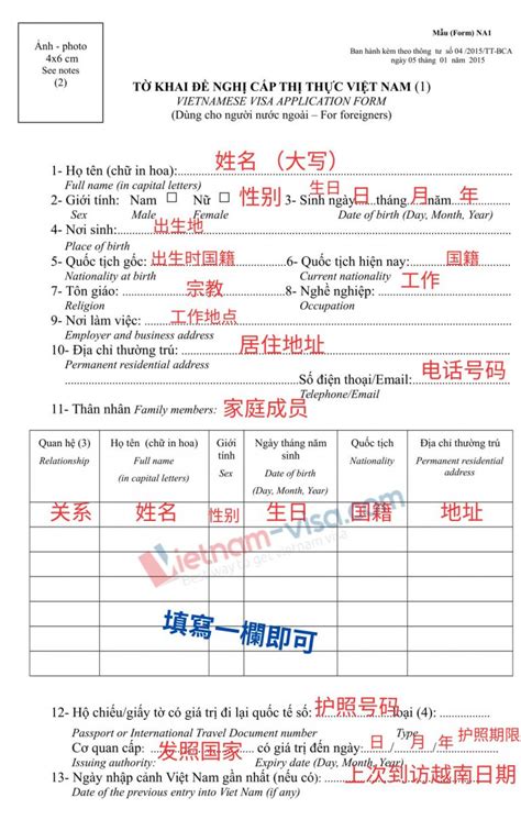 越南入出境申报单 NA1表格如何填写