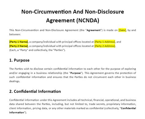 Non Circumvention And Non Disclosure Agreement Ncnda Template Freshdox