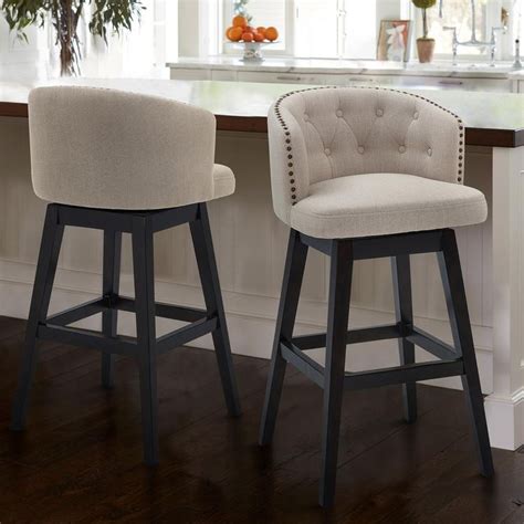 Armen Living Celine 26 Counter Height Wood Swivel Tufted Bar Stool In