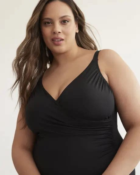 Black Wrap V Neck One Piece Swimsuit Penningtons