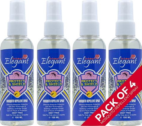 Elegant Mosquito And Tick Repellant Spray 100ml Pack Of 4 Soothing Lavender Deet Free