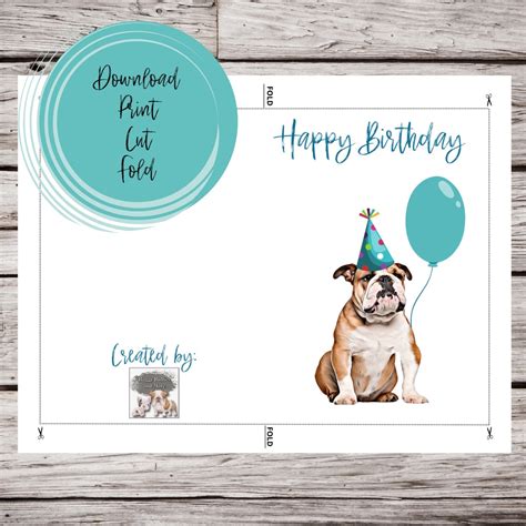 English Bulldog Card Bulldog Birthday Card Printable Bulldog Etsy