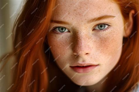 Premium Photo Closeup Portrait Of Redheaded Girl With Freckles