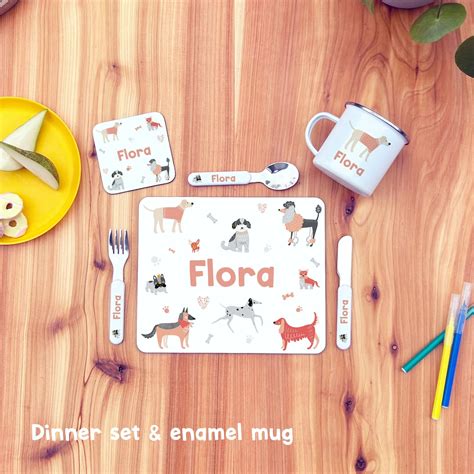 Personalised Kids Dinner Set Placemat Coaster Andor Cutlery And Mug