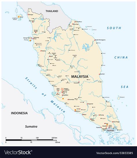 Map malay peninsula malaysia Royalty Free Vector Image